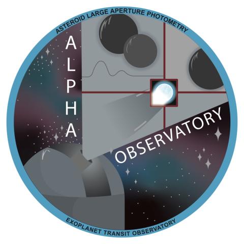 Alpha Observatory graphic of NexDome observatory exploring space. 