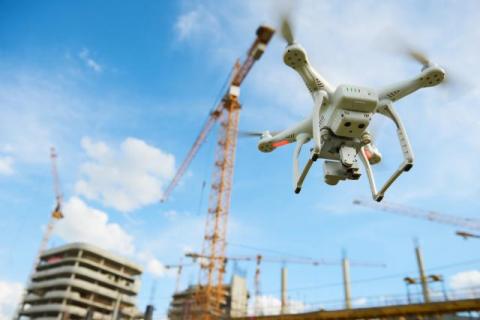 Drone over construction site